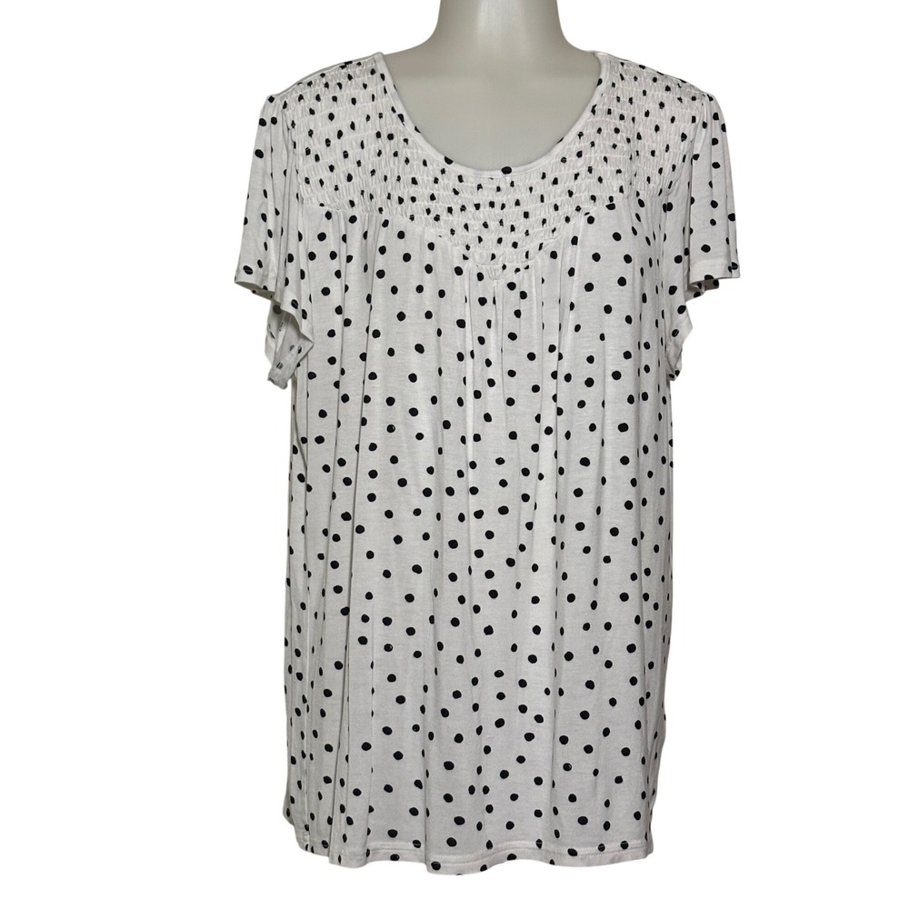 Maurices Polka Dot Blouse Women XL‎ White Good Smocked Flutter Sleeve Top NWOT